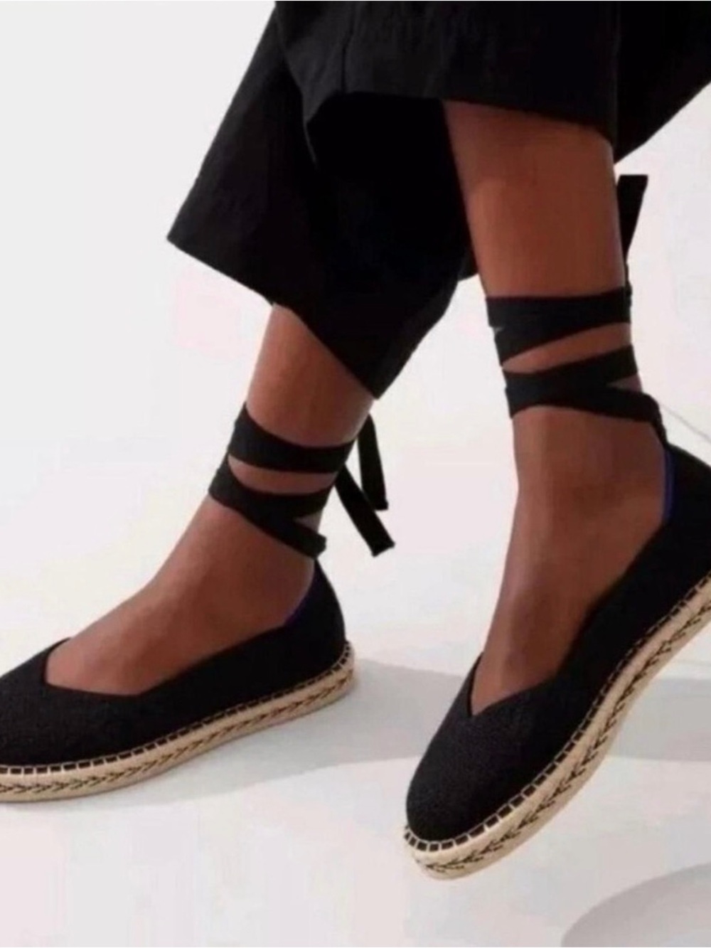 Rothy's Black Lace-Up Espadrille Flats